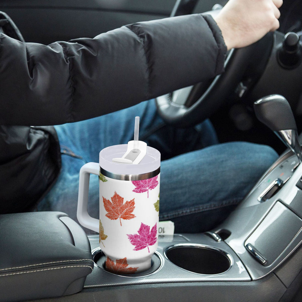 40 oz Insulated Stainless Steel Tumbler Double Wall Stainless Steel Tumbler with 2-Way Drinking Pink Maple Leaf - LTVH