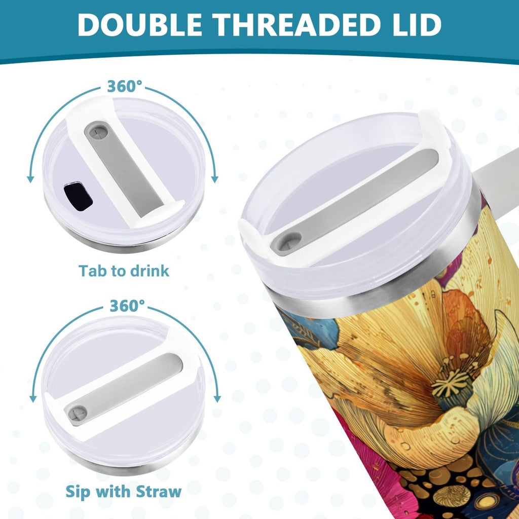 40 oz Insulated Stainless Steel Tumbler Double Wall Stainless Steel Tumbler with 2-Way Drinking Vibrant and Intricate Flowers - 2TJN
