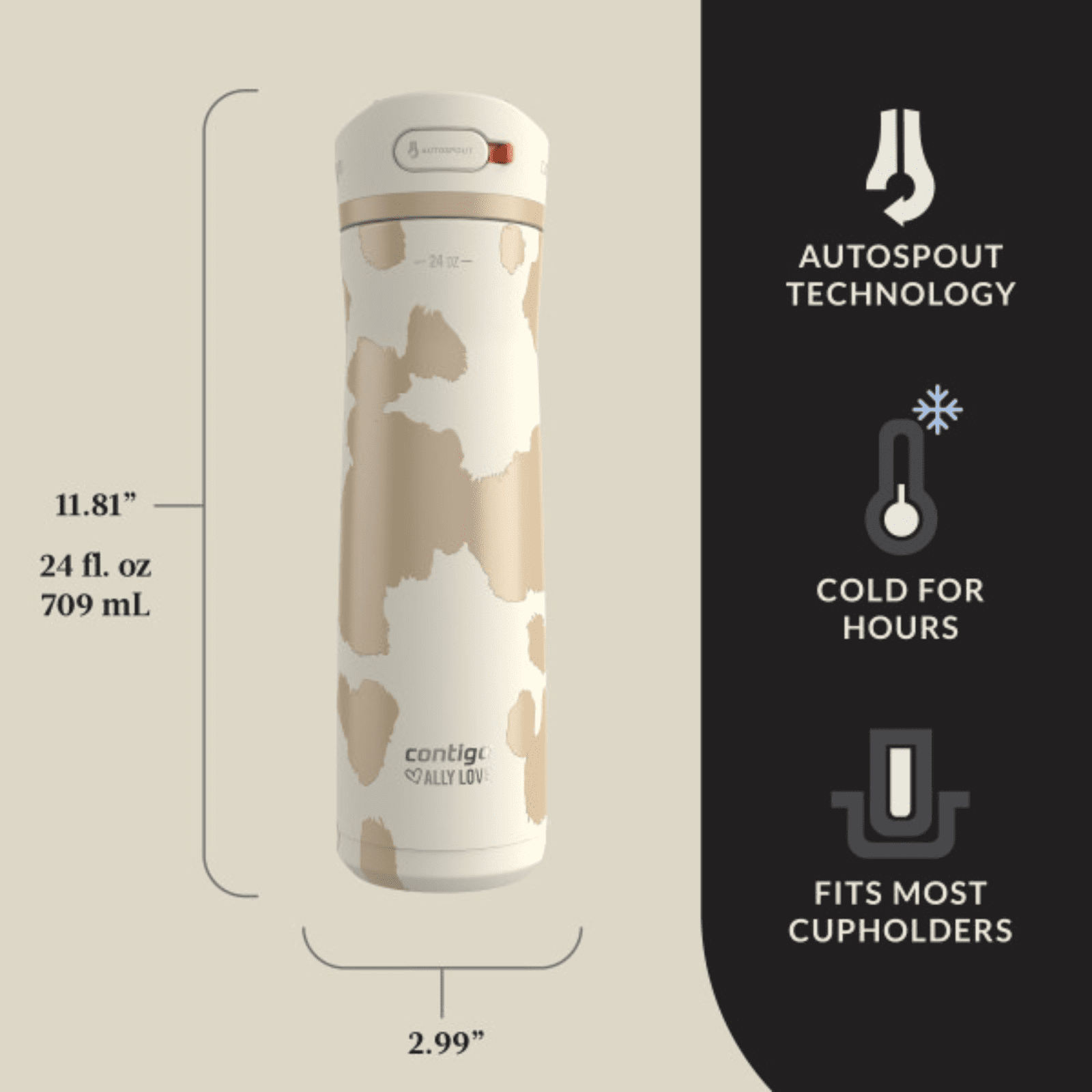 Contigo x Ally Love Ashland Chill 2.0 Stainless Steel Water Bottle with Autospout Lid, 24 oz, Oatmilk - VO1D