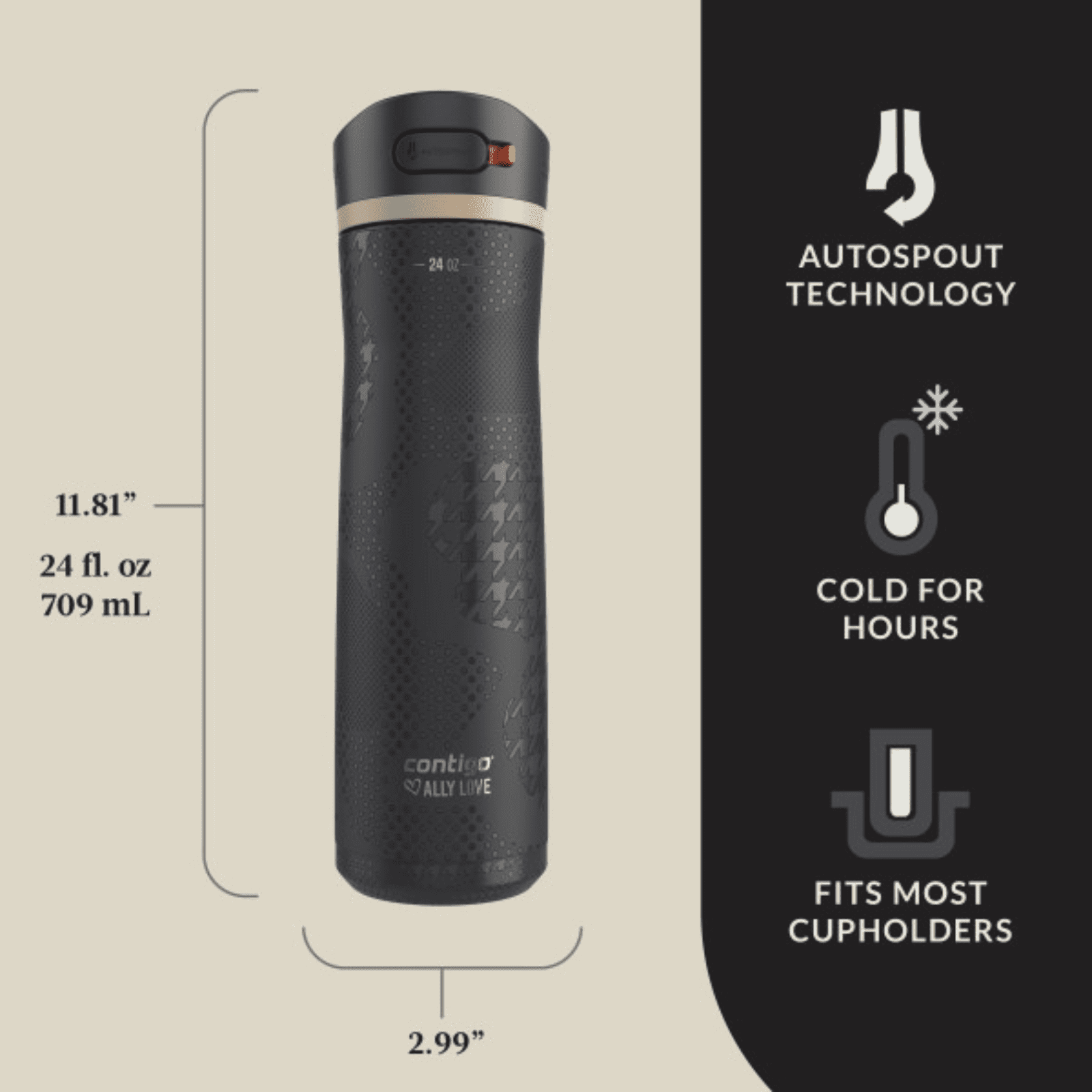 Contigo x Ally Love Ashland Chill 2.0 Stainless Steel Water Bottle with Autospout Lid, 24 oz, Oatmilk - VO1D