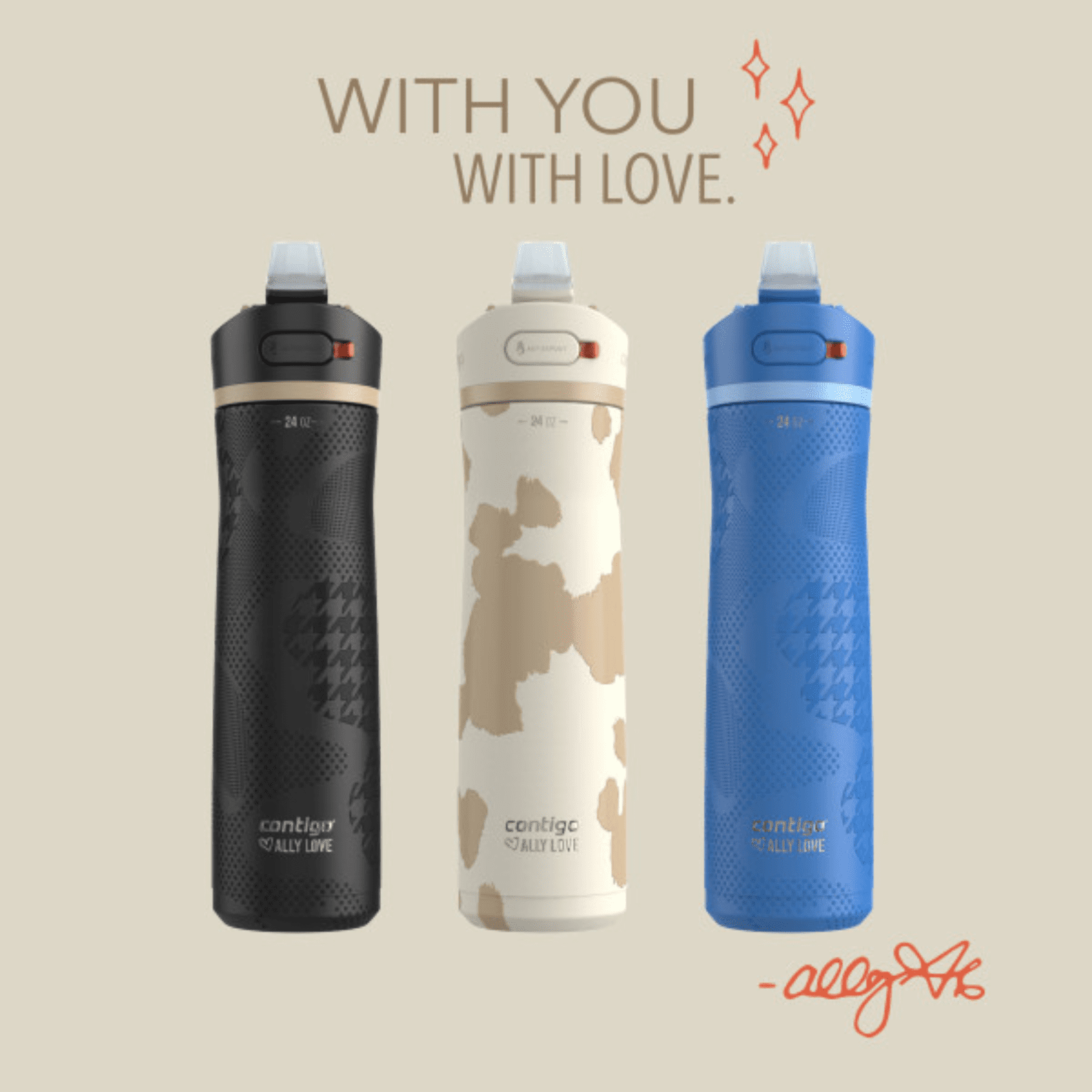 Contigo x Ally Love Ashland Chill 2.0 Stainless Steel Water Bottle with Autospout Lid, 24 oz, Oatmilk - VO1D