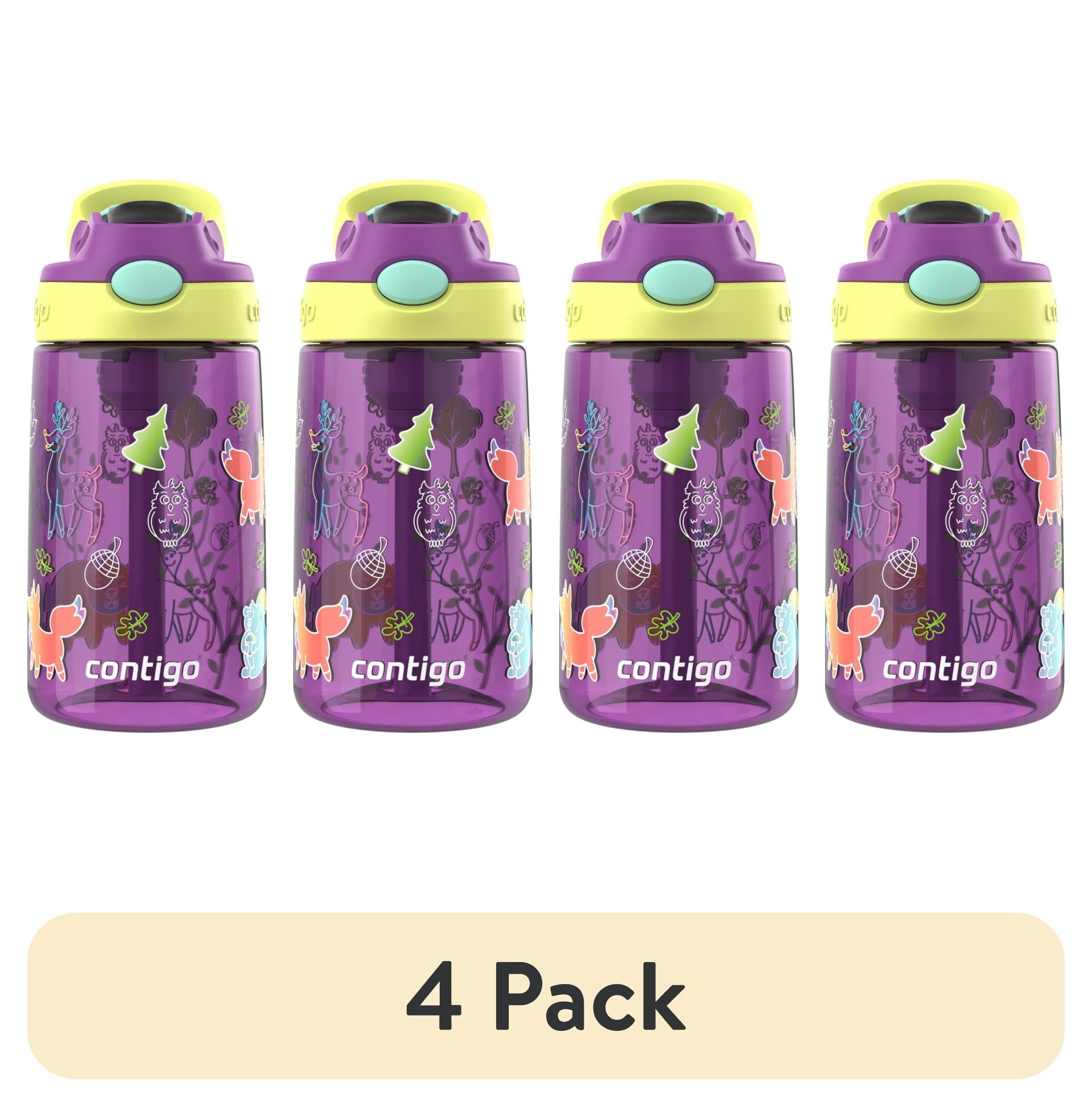 (4 pack) Contigo Kids Water Bottle with Redesigned AUTOSPOUT Straw, 14 oz, Grape Forest Haven - MRSP