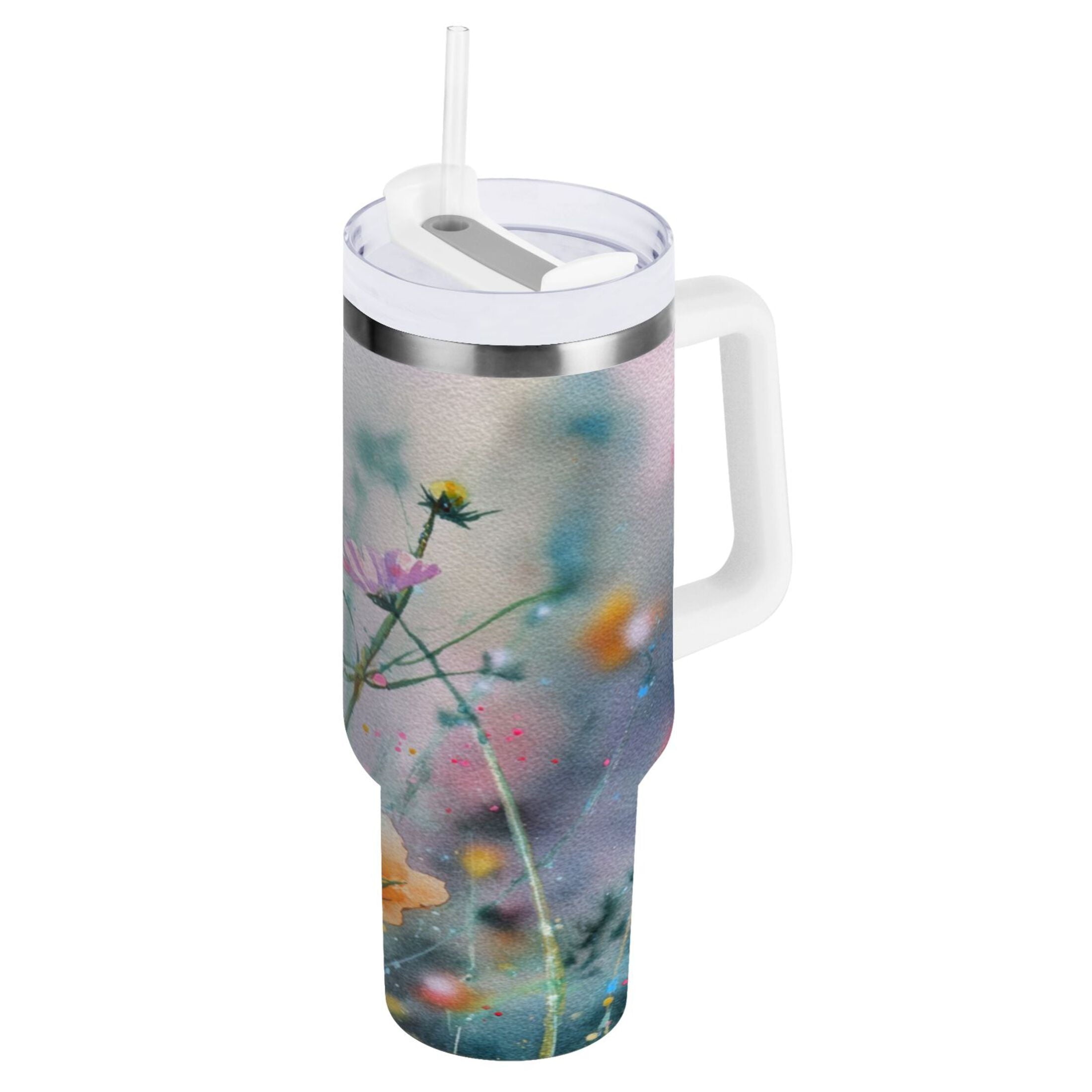 40 oz Insulated Stainless Steel Tumbler Double Wall Stainless Steel Tumbler with 2-Way Drinking Abstract Wildflowers - B83F