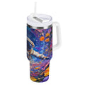 40 oz Insulated Stainless Steel Tumbler Double Wall Stainless Steel Tumbler with 2-Way Drinking Astronaut and Colorful Flowers - AYMO