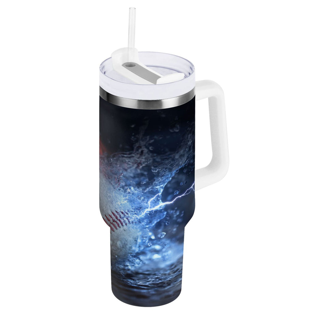 40 oz Insulated Stainless Steel Tumbler Double Wall Stainless Steel Tumbler with 2-Way Drinking Baseball with Water and Fire - 2KOP