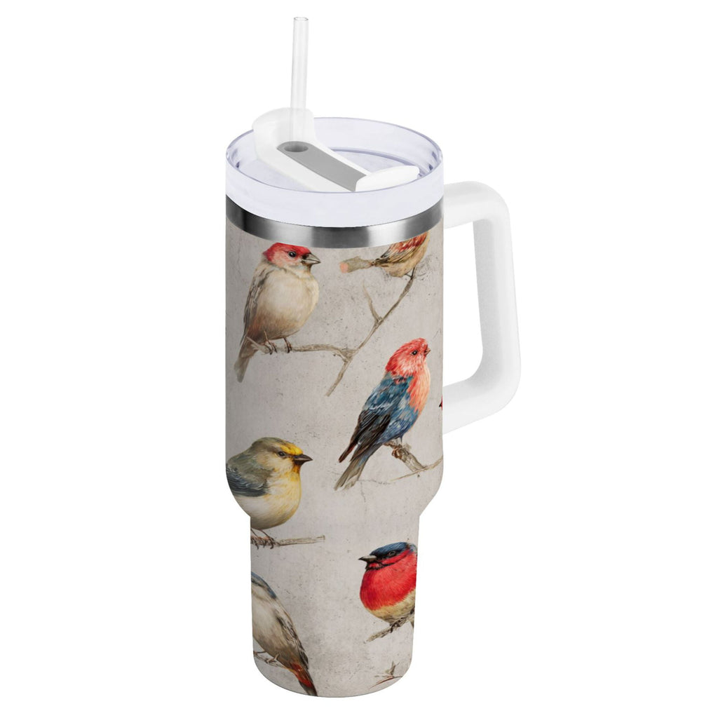 40 oz Insulated Stainless Steel Tumbler Double Wall Stainless Steel Tumbler with 2-Way Drinking Birds Pattern - 6NG8
