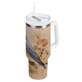 40 oz Insulated Stainless Steel Tumbler Double Wall Stainless Steel Tumbler with 2-Way Drinking Bluebird and Ancient Flowers - LIU7