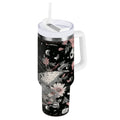 40 oz Insulated Stainless Steel Tumbler Double Wall Stainless Steel Tumbler with 2-Way Drinking Butterfly Surrounded by Flowers - A3EB
