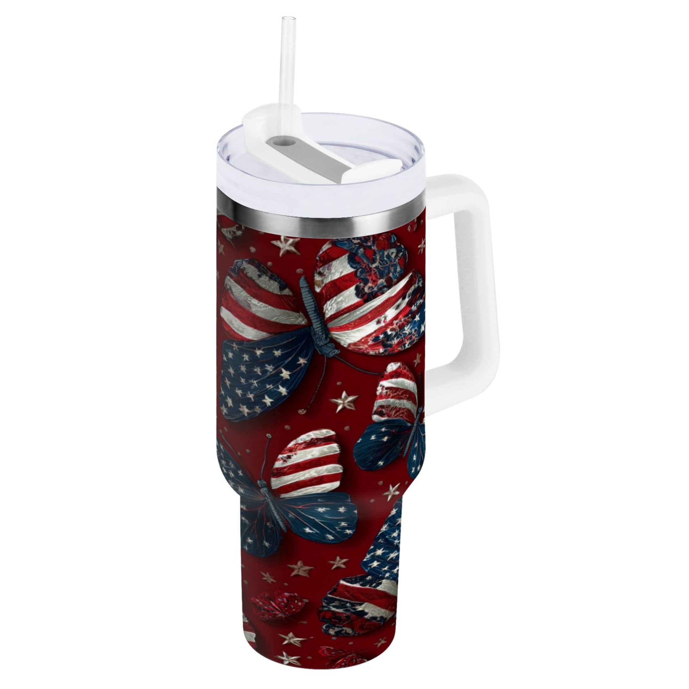 40 oz Insulated Stainless Steel Tumbler Double Wall Stainless Steel Tumbler with 2-Way Drinking Butterfly with National Flag - C5KN