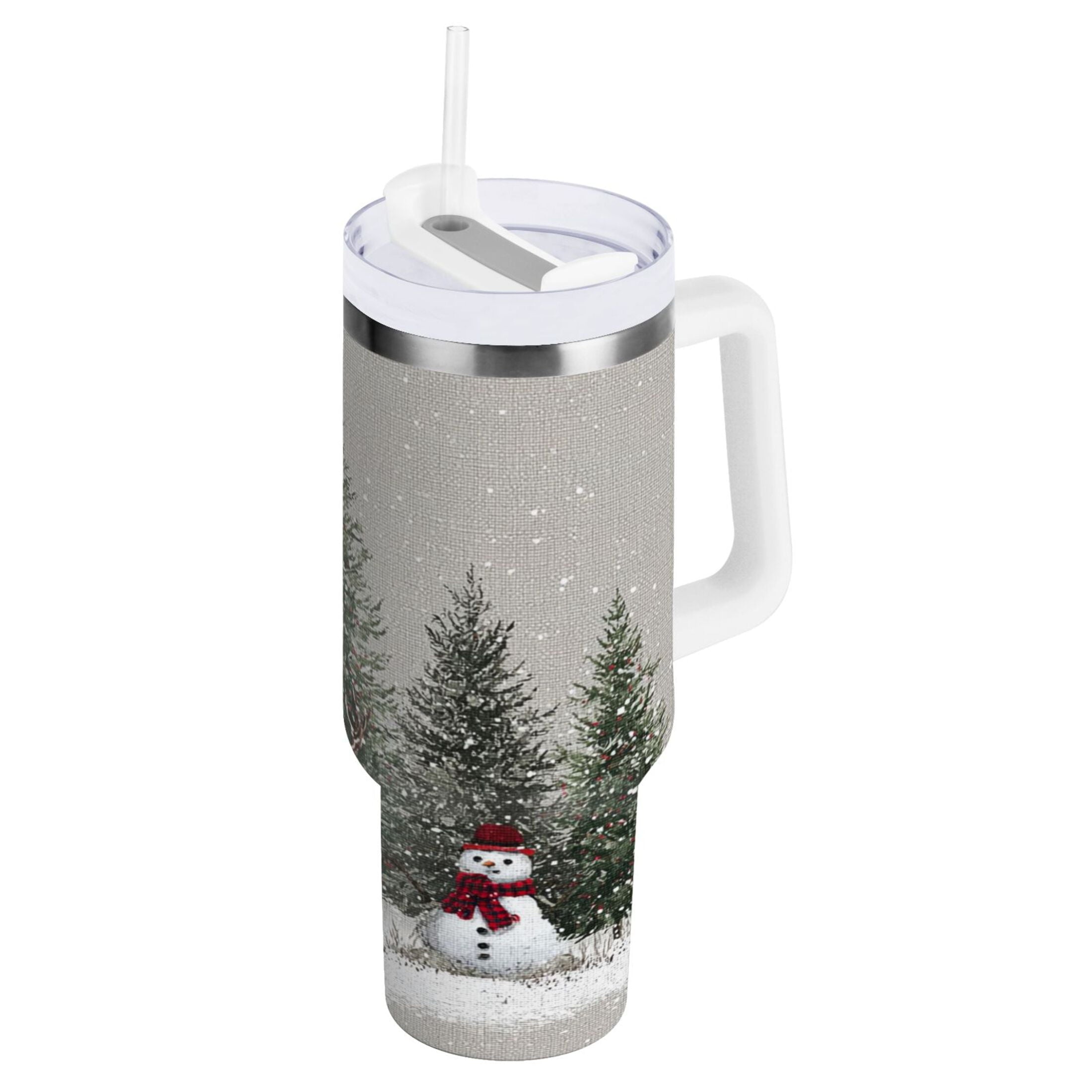 30 oz Insulated Stainless Steel Tumbler Double Wall Stainless Steel Tumbler with 2-Way Drinking Christmas Deer and Snowmen - 5BXM