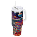 40 oz Insulated Stainless Steel Tumbler Double Wall Stainless Steel Tumbler with 2-Way Drinking Colorful Flowers and Planets - VVEF
