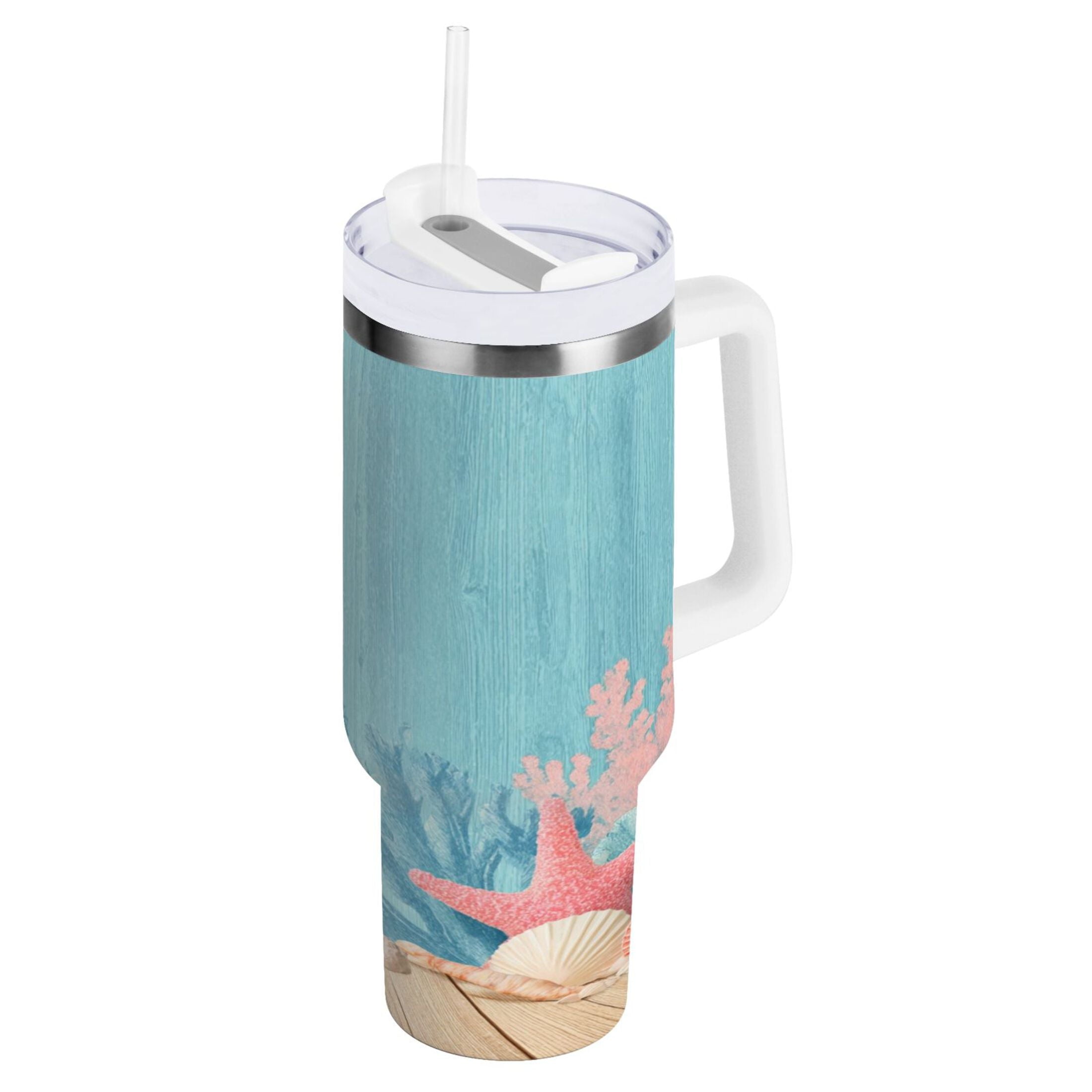 40 oz Insulated Stainless Steel Tumbler Double Wall Stainless Steel Tumbler with 2-Way Drinking Colorful Starfish and Seashells - 4T33