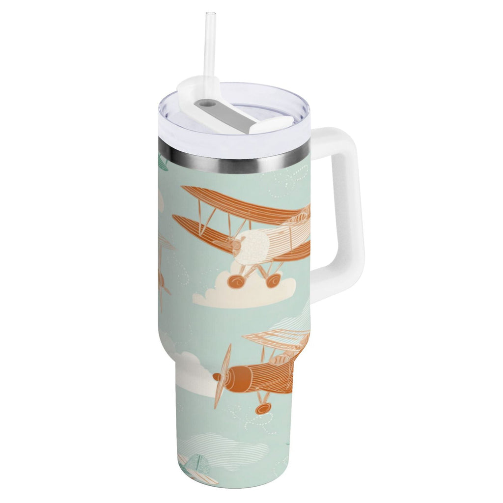 40 oz Insulated Stainless Steel Tumbler Double Wall Stainless Steel Tumbler with 2-Way Drinking Cute Airplanes - PQO3