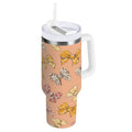 40 oz Insulated Stainless Steel Tumbler Double Wall Stainless Steel Tumbler with 2-Way Drinking Cute Animal Print Bows - FW5V