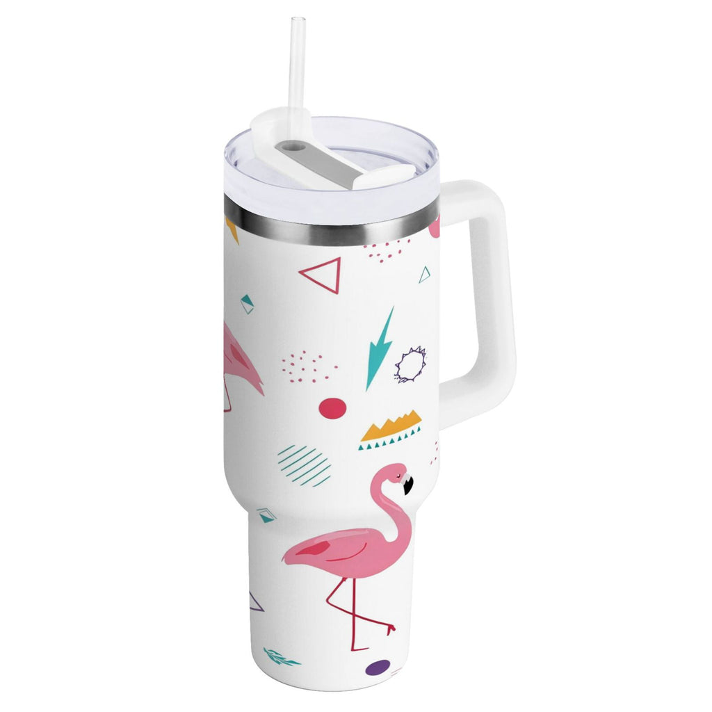 40 oz Insulated Stainless Steel Tumbler Double Wall Stainless Steel Tumbler with 2-Way Drinking Cute Flamingo Pattern - SJKI