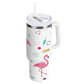 40 oz Insulated Stainless Steel Tumbler Double Wall Stainless Steel Tumbler with 2-Way Drinking Cute Flamingo Pattern - SJKI