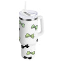 40 oz Insulated Stainless Steel Tumbler Double Wall Stainless Steel Tumbler with 2-Way Drinking Green and Black Bows - YM13