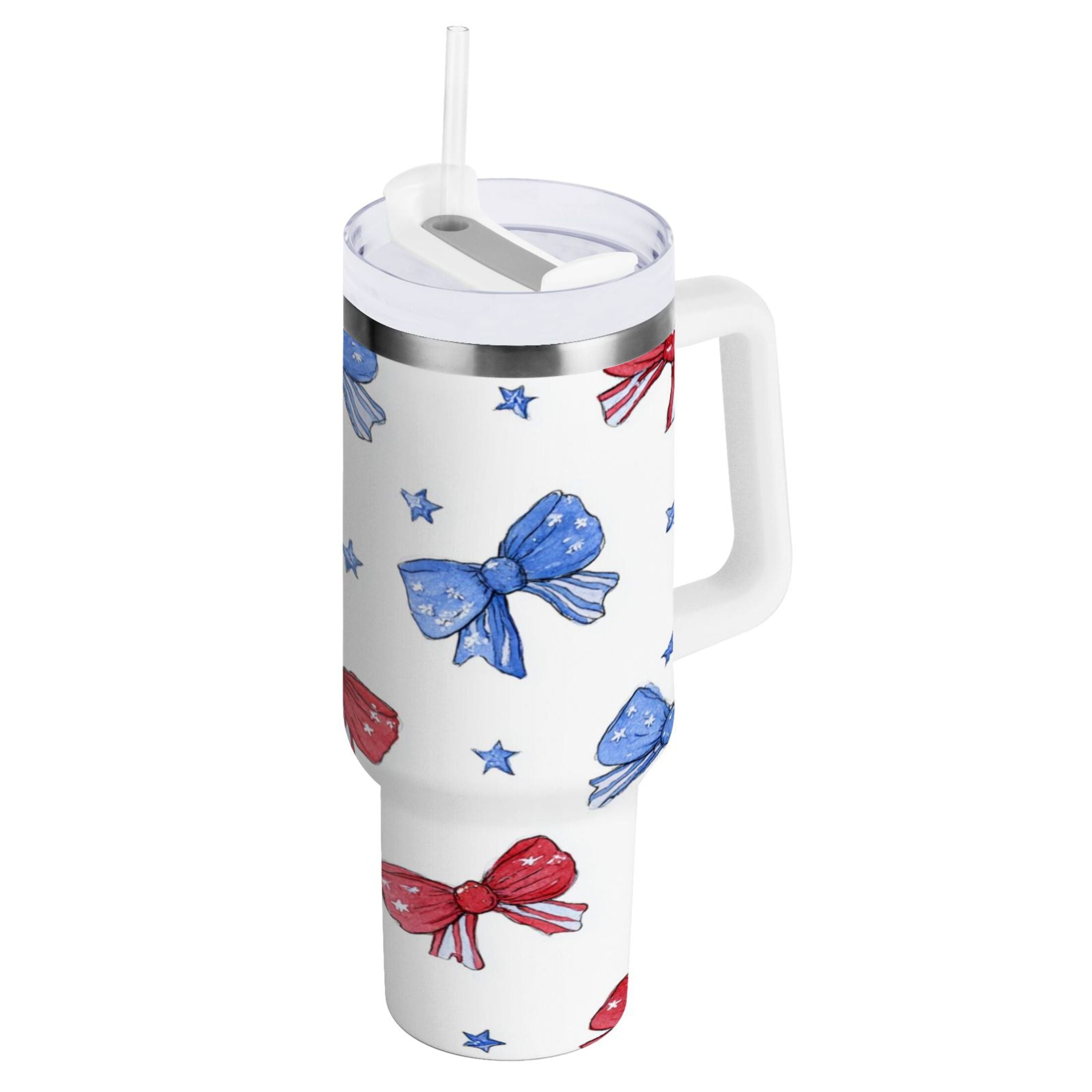 40 oz Insulated Stainless Steel Tumbler Double Wall Stainless Steel Tumbler with 2-Way Drinking Hand-drawn Bows - W63P