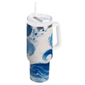 40 oz Insulated Stainless Steel Tumbler Double Wall Stainless Steel Tumbler with 2-Way Drinking Indigo Blue Tie-dye Pattern - AU7X