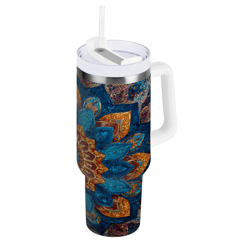 40 oz Insulated Stainless Steel Tumbler Double Wall Stainless Steel Tumbler with 2-Way Drinking Intricate Geometric Shapes - 6SW5