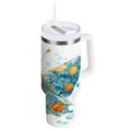 40 oz Insulated Stainless Steel Tumbler Double Wall Stainless Steel Tumbler with 2-Way Drinking Intricately Butterfly - J8TN