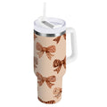 40 oz Insulated Stainless Steel Tumbler Double Wall Stainless Steel Tumbler with 2-Way Drinking Leopard Print Bow - TY71