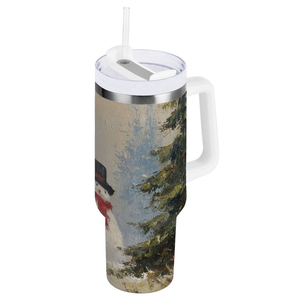 40 oz Insulated Stainless Steel Tumbler Double Wall Stainless Steel Tumbler with 2-Way Drinking Moody Snowman Couple - 0IL3