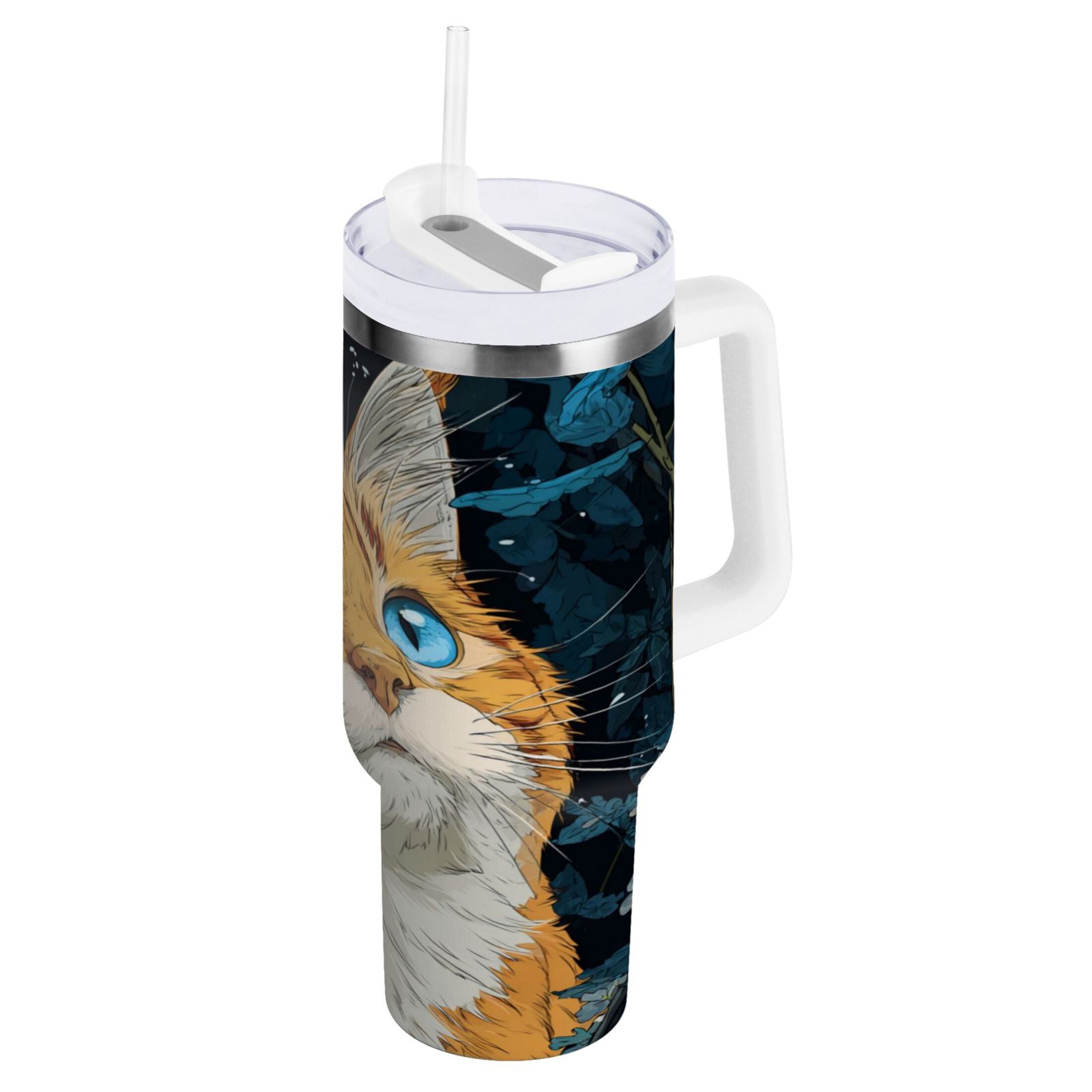 30 oz Insulated Stainless Steel Tumbler Double Wall Stainless Steel Tumbler with 2-Way Drinking Orange Cat with Blue Eyes - PSJO