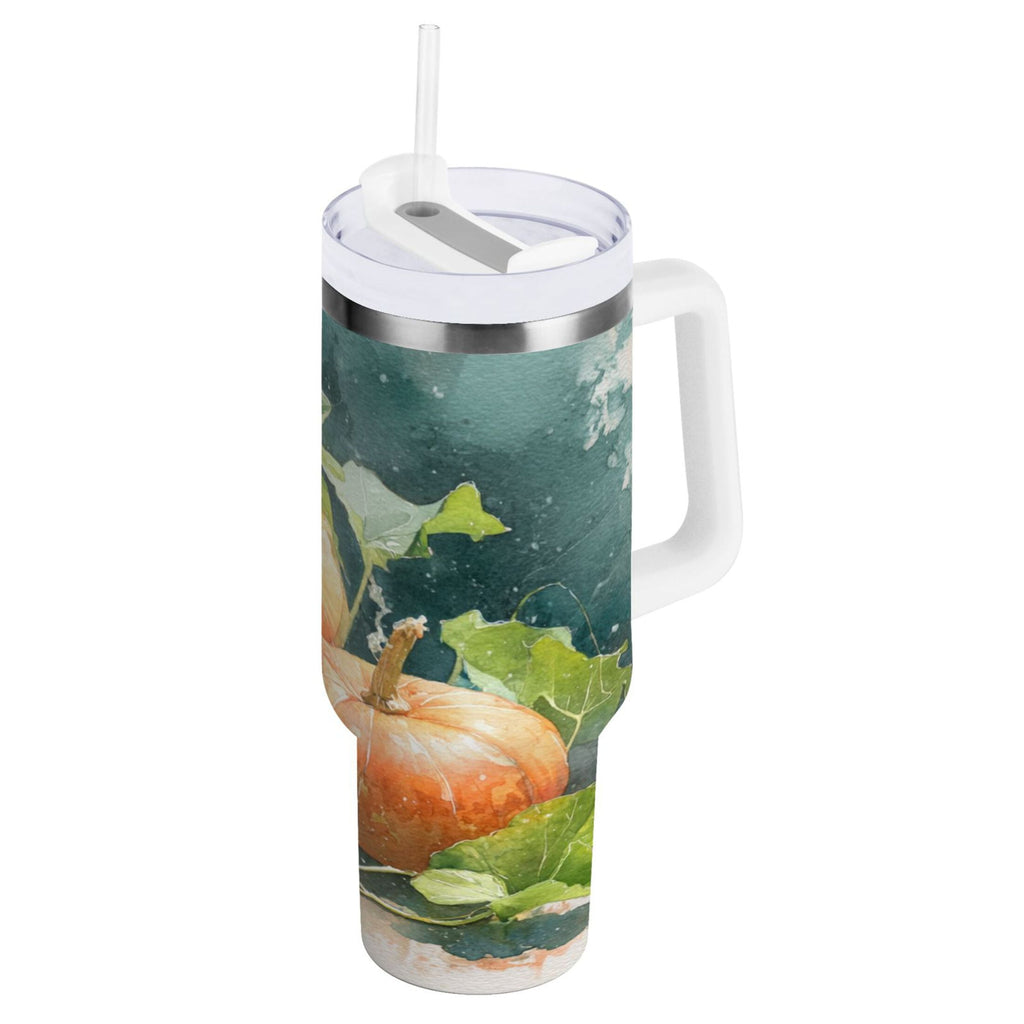 40 oz Insulated Stainless Steel Tumbler Double Wall Stainless Steel Tumbler with 2-Way Drinking Orange and White Pumpkins - 4FTC