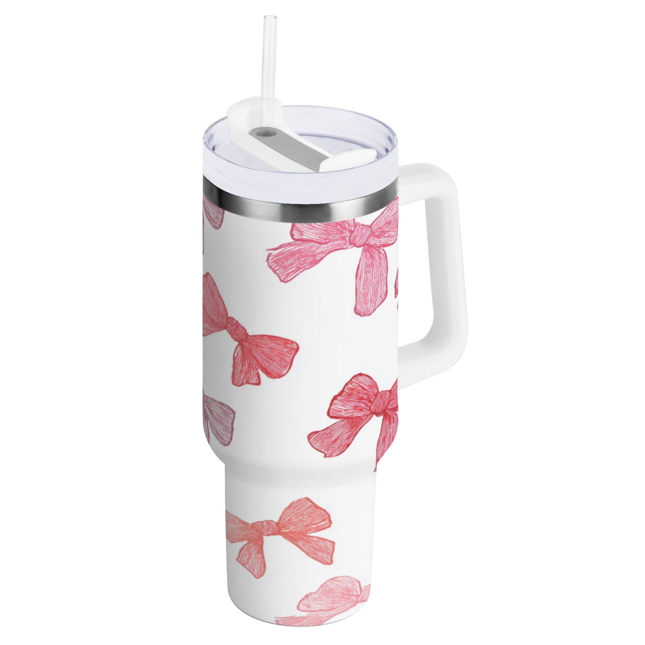40 oz Insulated Stainless Steel Tumbler Double Wall Stainless Steel Tumbler with 2-Way Drinking Pink Bows Pattern - BKLS