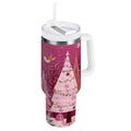 40 oz Insulated Stainless Steel Tumbler Double Wall Stainless Steel Tumbler with 2-Way Drinking Pink Christmas Forest - CEY3