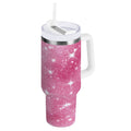 40 oz Insulated Stainless Steel Tumbler Double Wall Stainless Steel Tumbler with 2-Way Drinking Pink Glitter Background - XXJ6