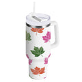 40 oz Insulated Stainless Steel Tumbler Double Wall Stainless Steel Tumbler with 2-Way Drinking Pink Maple Leaf - LTVH