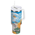 40 oz Insulated Stainless Steel Tumbler Double Wall Stainless Steel Tumbler with 2-Way Drinking Playful Cat Lying Sunflowers - DSLP