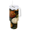 40 oz Insulated Stainless Steel Tumbler Double Wall Stainless Steel Tumbler with 2-Way Drinking Pumpkins and Sunflowers Pattern - 8WLD