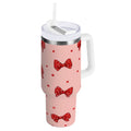 40 oz Insulated Stainless Steel Tumbler Double Wall Stainless Steel Tumbler with 2-Way Drinking Red Bows and Polka Dots - 3CF0