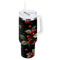 40 oz Insulated Stainless Steel Tumbler Double Wall Stainless Steel Tumbler with 2-Way Drinking Red Holly Berries Pattern - 130P