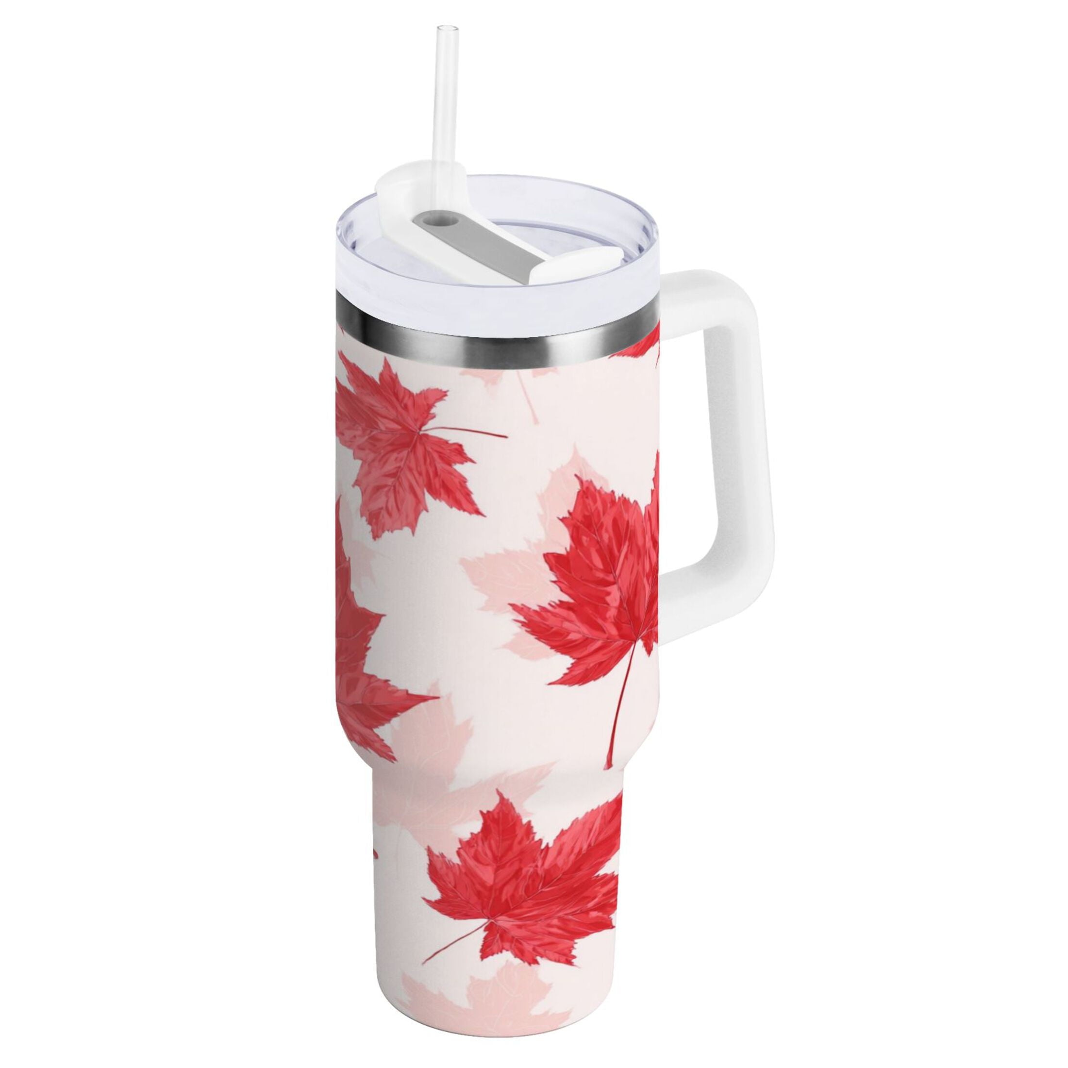 40 oz Insulated Stainless Steel Tumbler Double Wall Stainless Steel Tumbler with 2-Way Drinking Red Maple Leaves Pattern - C7HQ