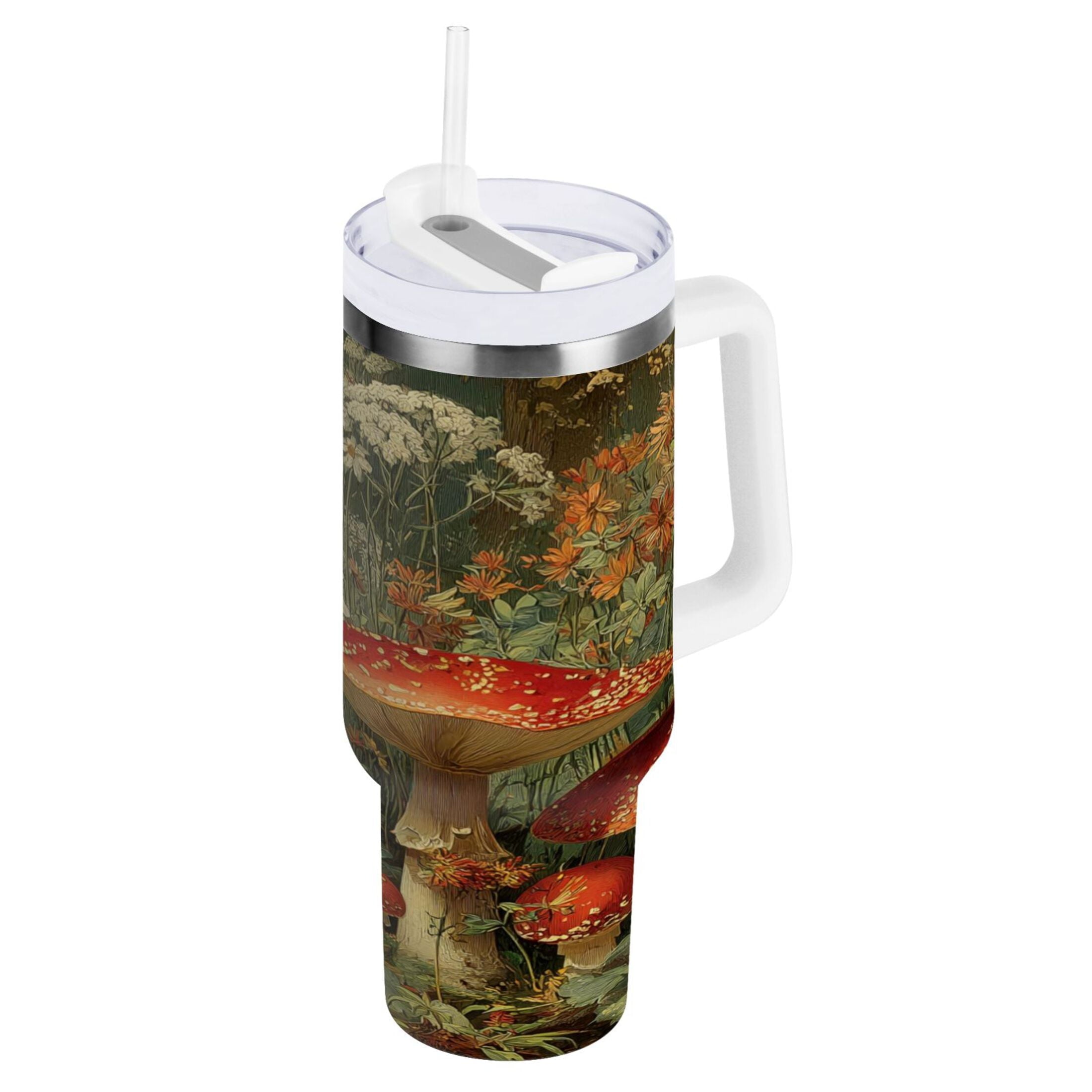 40 oz Insulated Stainless Steel Tumbler Double Wall Stainless Steel Tumbler with 2-Way Drinking Red Mushrooms - 6NTA