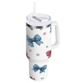 40 oz Insulated Stainless Steel Tumbler Double Wall Stainless Steel Tumbler with 2-Way Drinking Red and Blue Stripes Bows - DNYA
