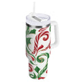 40 oz Insulated Stainless Steel Tumbler Double Wall Stainless Steel Tumbler with 2-Way Drinking Red and Green Candy-cane - BT0E