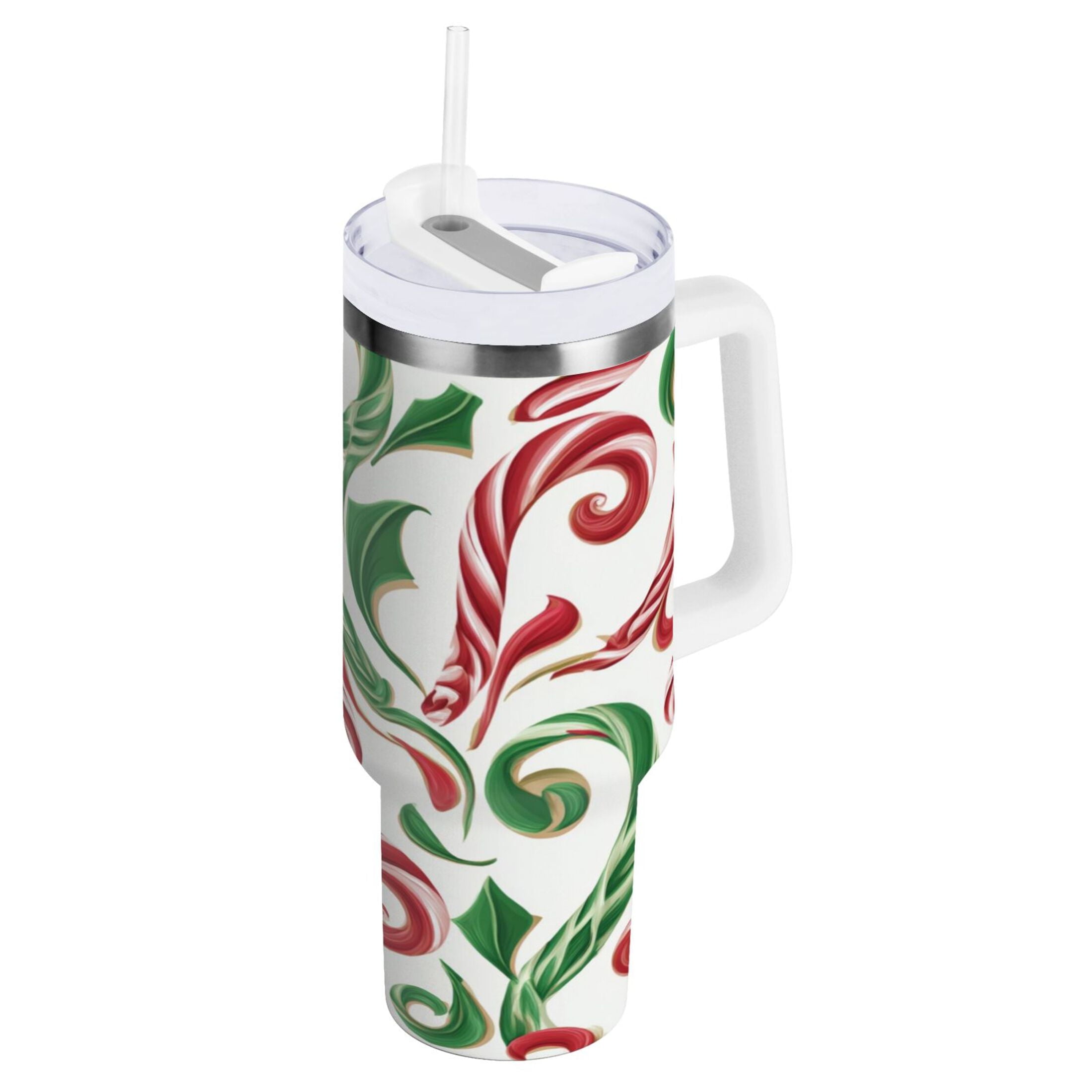 40 oz Insulated Stainless Steel Tumbler Double Wall Stainless Steel Tumbler with 2-Way Drinking Red and Green Candy-cane - BT0E