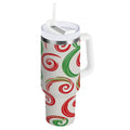 40 oz Insulated Stainless Steel Tumbler Double Wall Stainless Steel Tumbler with 2-Way Drinking Red and Green Swirls - 8DTQ