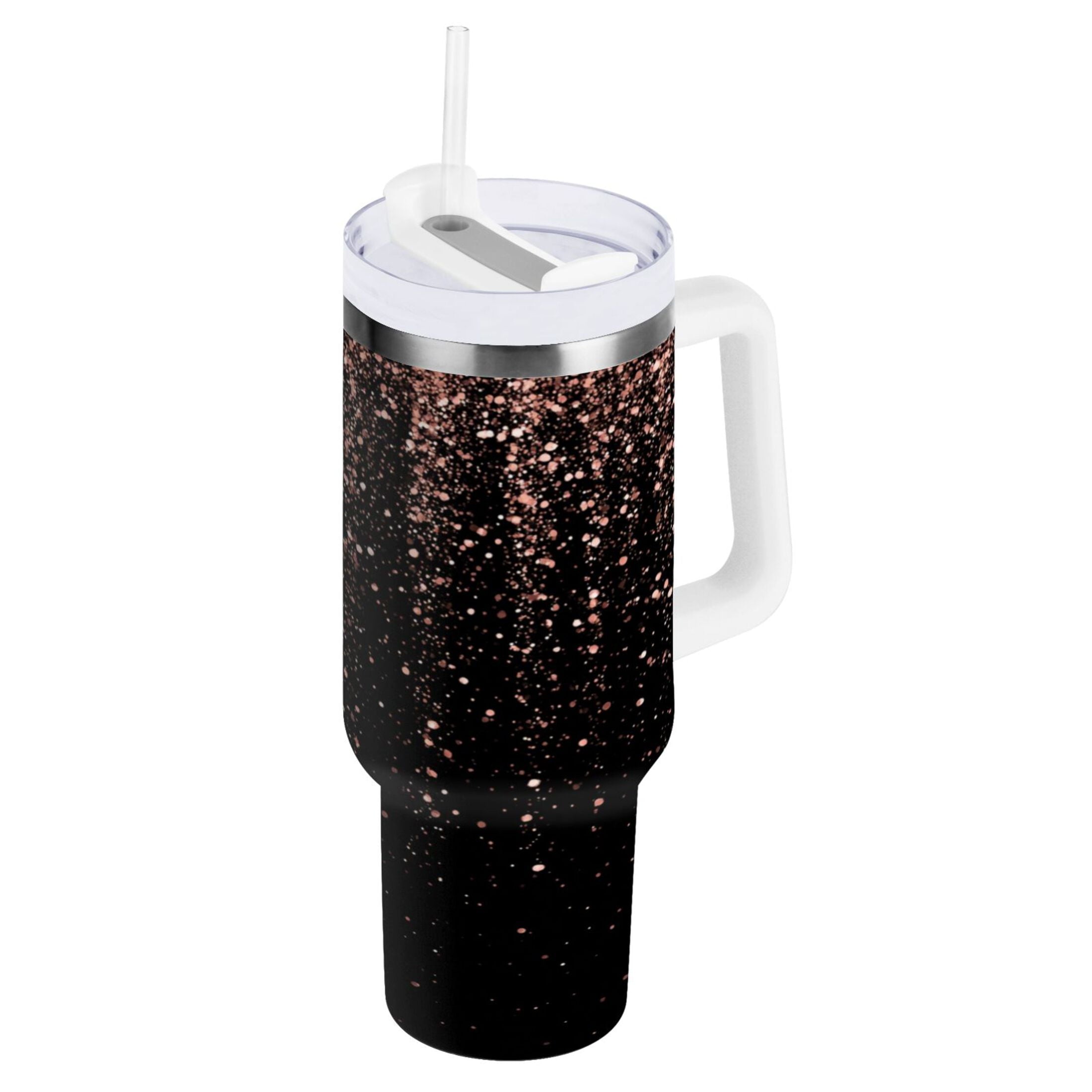 40 oz Insulated Stainless Steel Tumbler Double Wall Stainless Steel Tumbler with 2-Way Drinking Rose Gold Glitter - FCXO