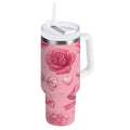 40 oz Insulated Stainless Steel Tumbler Double Wall Stainless Steel Tumbler with 2-Way Drinking Roses and Bows Pattern - 1B4R