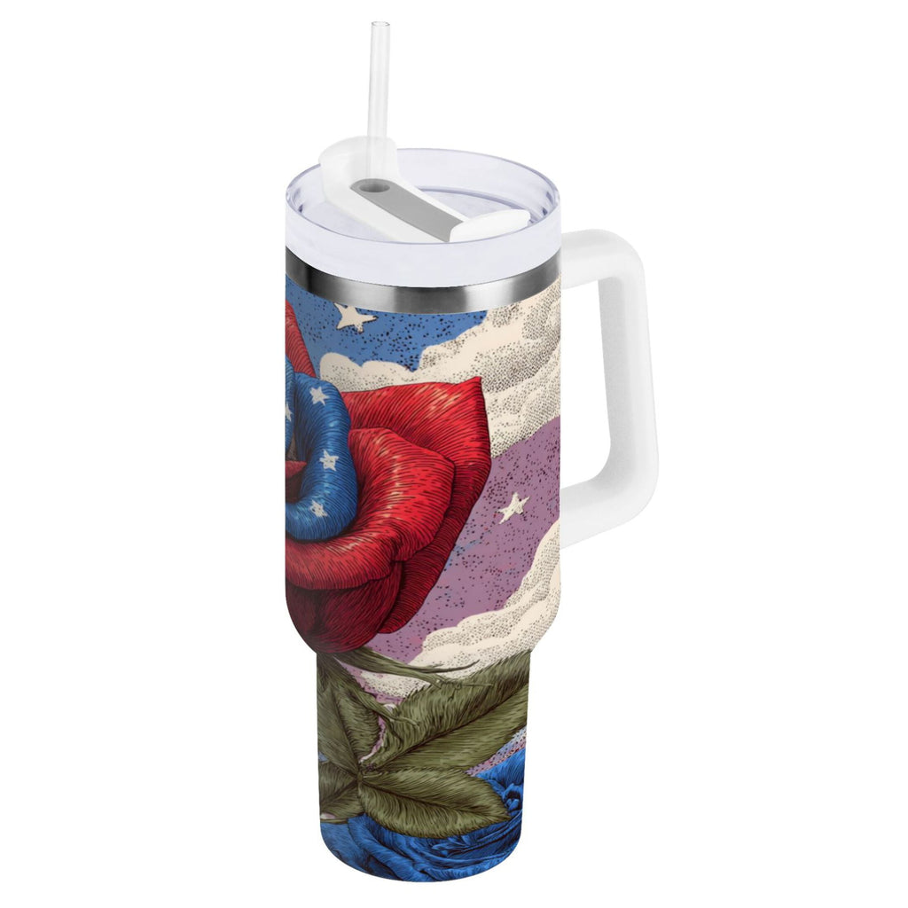 40 oz Insulated Stainless Steel Tumbler Double Wall Stainless Steel Tumbler with 2-Way Drinking Roses and Clouds - CHBA