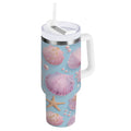 40 oz Insulated Stainless Steel Tumbler Double Wall Stainless Steel Tumbler with 2-Way Drinking Seashells and Pearls Pattern - XY5S