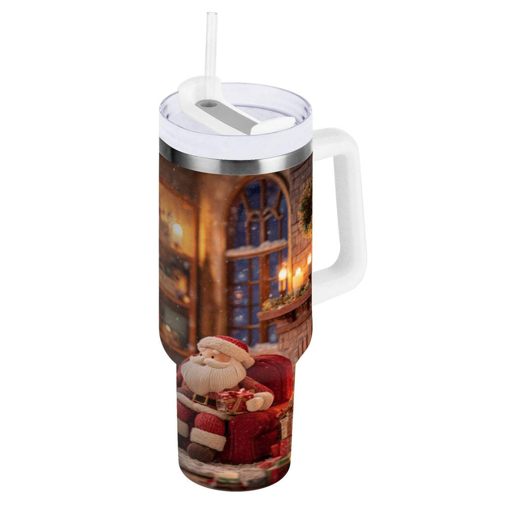40 oz Insulated Stainless Steel Tumbler Double Wall Stainless Steel Tumbler with 2-Way Drinking Sitting Santa Claus - SRJP