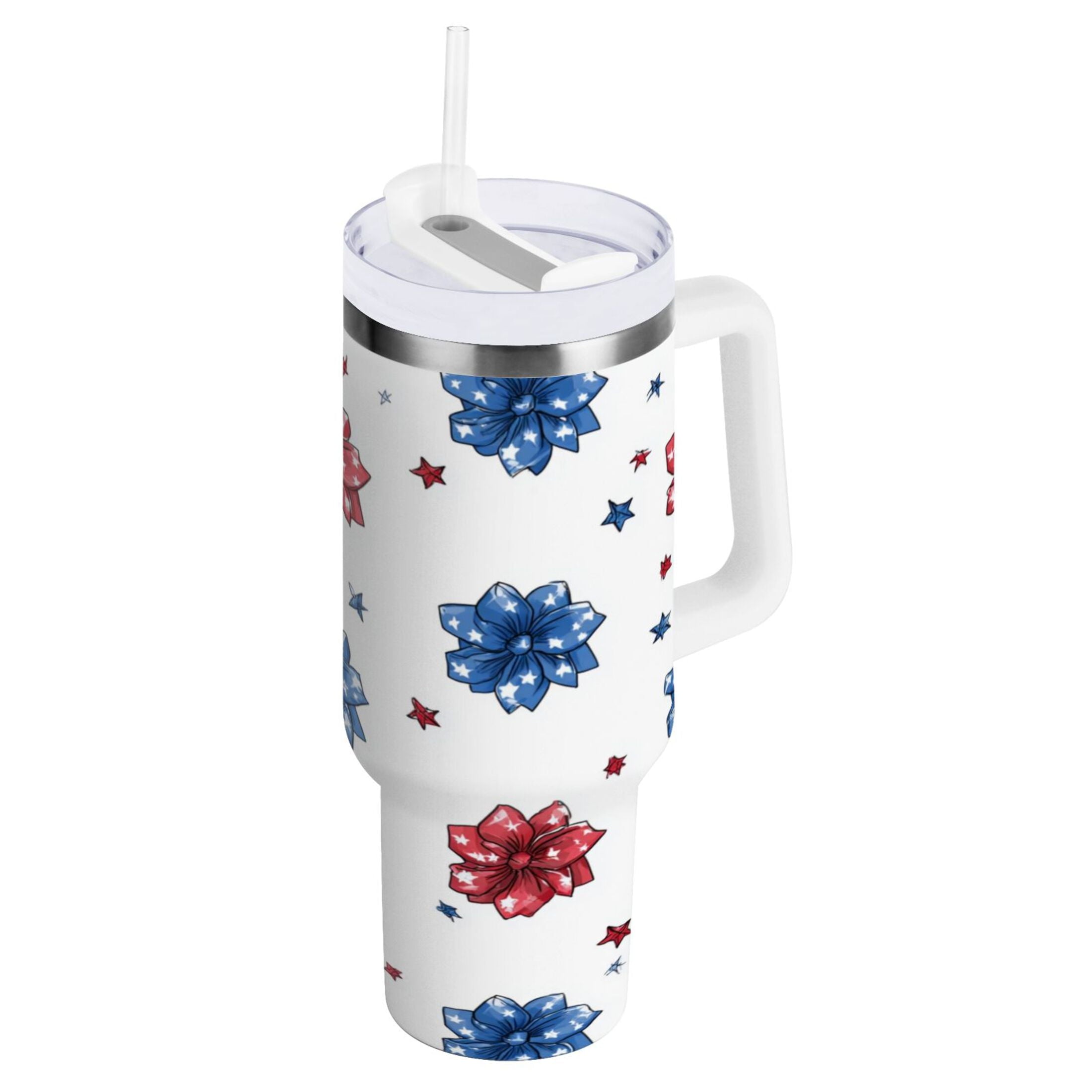 40 oz Insulated Stainless Steel Tumbler Double Wall Stainless Steel Tumbler with 2-Way Drinking Stars and Stripes Puttern Flower - AQA7