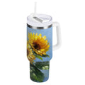 40 oz Insulated Stainless Steel Tumbler Double Wall Stainless Steel Tumbler with 2-Way Drinking Sunflowers Painting - Y4M0